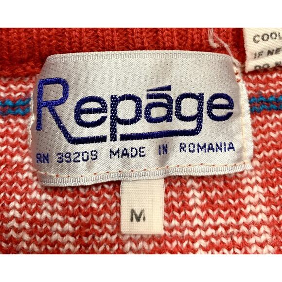 Vintage 80s 90s Repage Sweater Red Geometric Symbols Size Medium M Romania - Picture 4 of 8